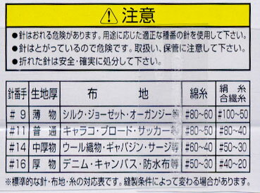 【ミシン針】オルガン　家庭用ミシン針　5本入り【薄・中厚・厚・一般生地用針】【オルガン針/洋裁】メール便可（KI21）