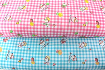 生地 綿シーチング《カップケーキ柄》【50cm単位販売 メール便は3mまで可】【チェック柄/布地/布/スィーツ/trefle/コッカ/kokka】(KY29)