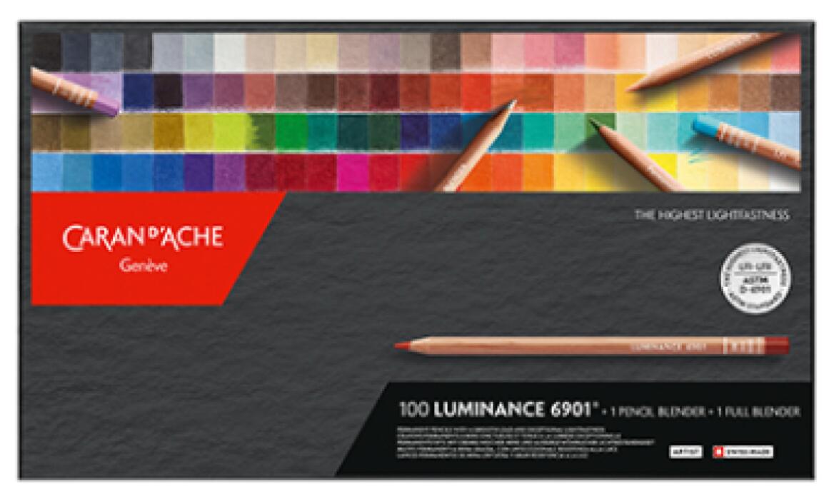 メーカー取り寄せ商品です。限りなく柔らかでクリーミーな描き心地、ASTM-D6901の耐光基準をクリアした最高レベルの耐光性を誇る油性色鉛筆の最高峰「ルミナンス6901」に待望の全100色セットが加わりました。 全100色の色鮮やかなルミナンスに加え、色のブレンドやグロス効果に使えるブレンダーも2本入っており、様々な表現を可能にするセットです。
