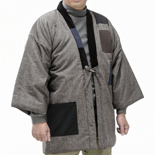 半天 半纏 はんてん あったかーい 中綿入り パッチワーク 男性用半纏・紬織 灰縞 冬でも ポカポカ 着回しが簡単で暖房費節約でエコな一枚 半天 半纏 はんてん あったかーい 中綿入り パッチワーク 男性用半纏・紬織 灰縞 冬でも ポカポカ 着回しが簡単で暖房費節約でエコな一枚