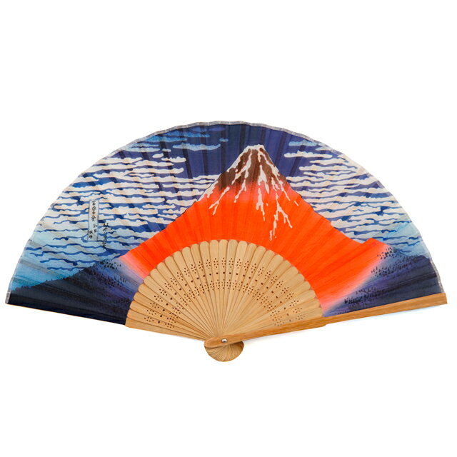 扇子 唐木中彫 赤富士 葛飾北斎 あかふじ 富士山 ふじさん 扇子 プラ化粧ケース入り すす竹 F70柄 せん..
