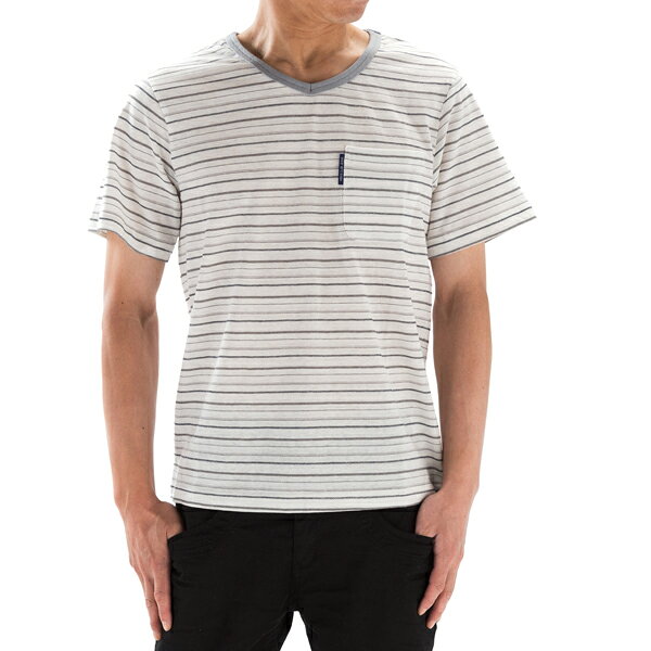 Tシャツ ボーダー 麻混 クルーネック メンズ ブランド 吸汗 速乾 加工 サマー キレ...