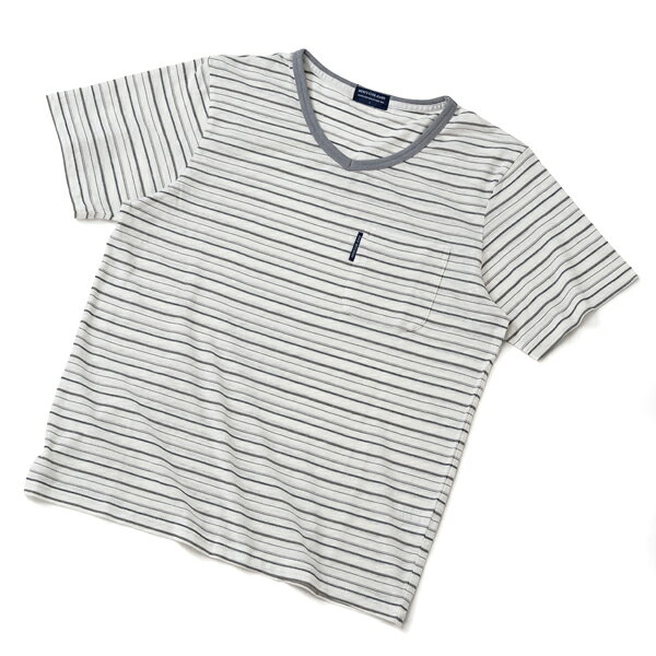 Tシャツ ボーダー 麻混 クルーネック メンズ ブランド 吸汗 速乾 加工 サマー キレ...