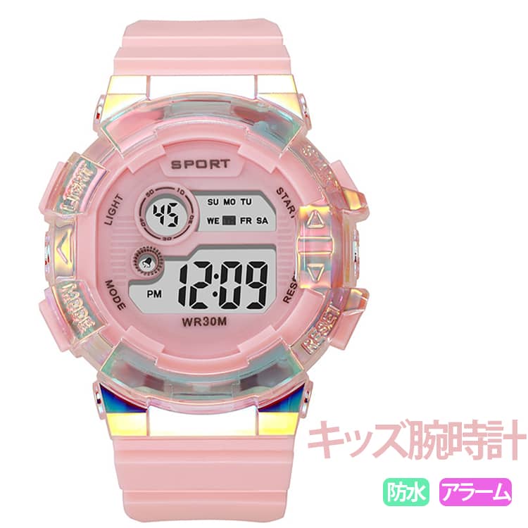 多機能x運動腕時計。50m防水、明るいLED、正確な時間、その他多くの機能により、このアラーム腕時計はさまざまなLIGHT場面で利用できます。 サイズ F サイズについての説明 直径：45mm 素材 PVC 色 パープル ピンク ブルー グリーン ホワイト オレンジ 備考 ●サイズ詳細等の測り方はスタッフ間で統一、徹底はしておりますが、実寸は商品によって若干の誤差(1cm～3cm )がある場合がございますので、予めご了承ください。 ●製造ロットにより、細部形状の違いや、同色でも色味に多少の誤差が生じます。 ●パッケージは改良のため予告なく仕様を変更する場合があります。 ▼商品の色は、撮影時の光や、お客様のモニターの色具合などにより、実際の商品と異なる場合がございます。あらかじめ、ご了承ください。 ▼生地の特性上、やや匂いが強く感じられるものもございます。数日のご使用や陰干しなどで気になる匂いはほとんど感じられなくなります。 ▼同じ商品でも生産時期により形やサイズ、カラーに多少の誤差が生じる場合もございます。 ▼他店舗でも在庫を共有して販売をしている為、受注後欠品となる場合もございます。予め、ご了承お願い申し上げます。 ▼出荷前に全て検品を行っておりますが、万が一商品に不具合があった場合は、お問い合わせフォームまたはメールよりご連絡頂けます様お願い申し上げます。速やかに対応致しますのでご安心ください。