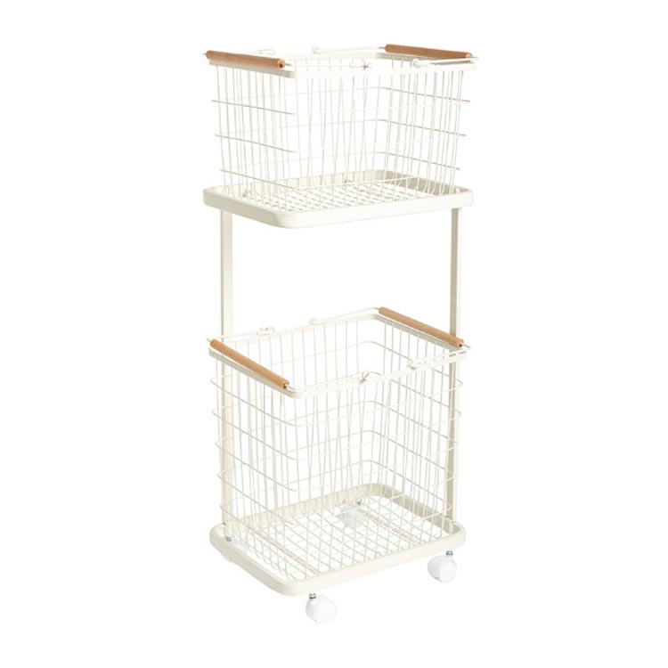 ラック 木製ハンドル キャスター キャスター付き 型 部屋干し タワー 部屋干し 送料無料 ランドリー収納 ランドリーバスケット 北欧 キャスター付き 洗濯 かご 大容量 2段 洗濯物 移動便利 ブラック ホワイト 白 黒 ブルー シンプル スリム