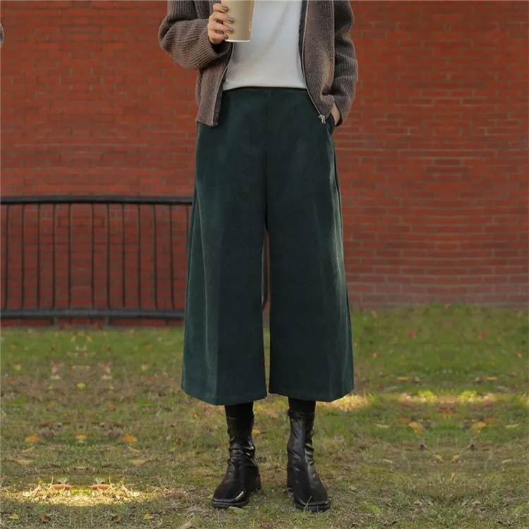 コーデュロイ パンツ 下着 ガウチョパンツ 秋冬 ワイドパンツ きれいめ ウェストゴ...