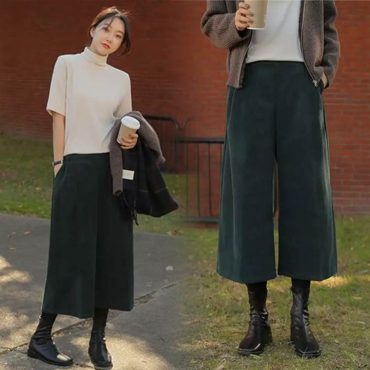 コーデュロイ パンツ 下着 ガウチョパンツ 秋冬 ワイドパンツ きれいめ ウェストゴ...