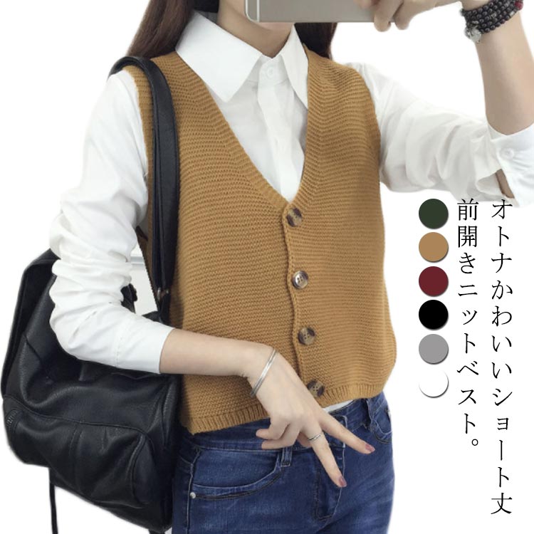 ニットベスト ニットベスト レディース 前開ベスト ニットカーディガン ノースリーブ ニット ネック シンプル 可愛い 春 秋