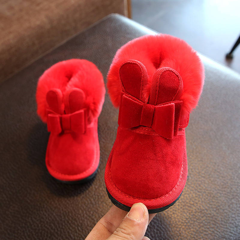 Shoes - 女の子 ファーシューズ スノーブーツ 子供用 冬用 リボン ベビー 裏起毛 子供靴 フラットシューズ 厚手 スノーブーツ モコモコ 暖かい お出かけ