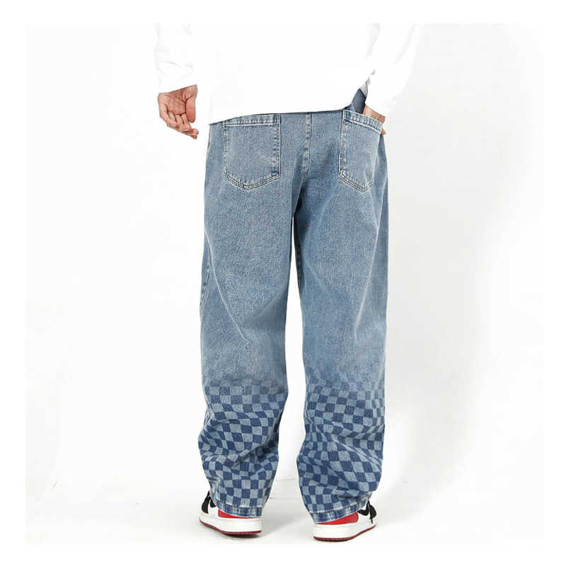 カジュアル チェッカーボード柄 シンプル ストレート ロングパンツ グラデーション ポケット付き メンズ ジーンズ デニムパンツ ワイドパンツ きれいめ ゆったり ファッション デニムパンツ 大きいサイズ 春 秋