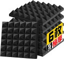 吸音材 30*30*5cm 極厚 ウレタンフォーム 吸音対策 室内装飾 楽器 消音 騒音 防音 吸音パネル （6枚）, 黒(ピラミッド形))