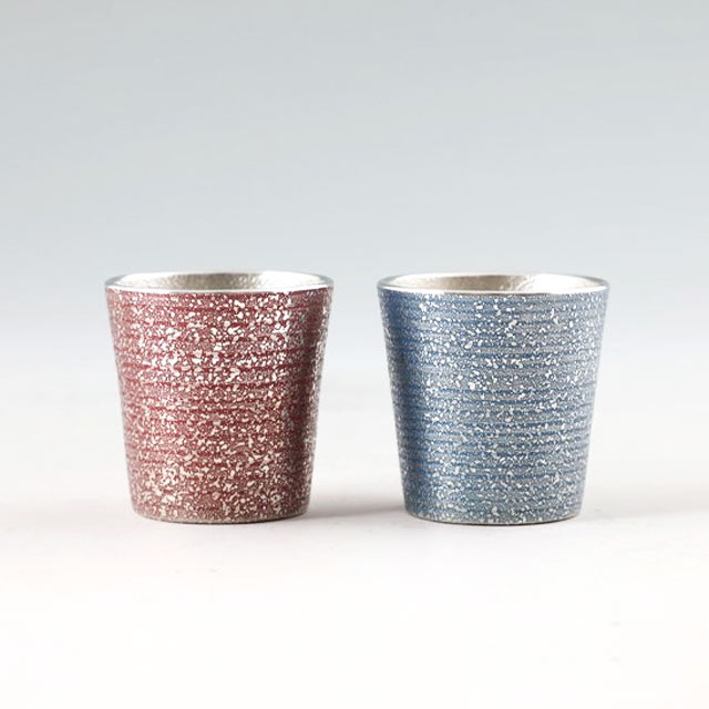 薩摩錫器 錫 ぐい呑み 吹雪赤漆 ・ 吹雪藍漆 110ml × 2個 セット [No.91C-3・91C-4...