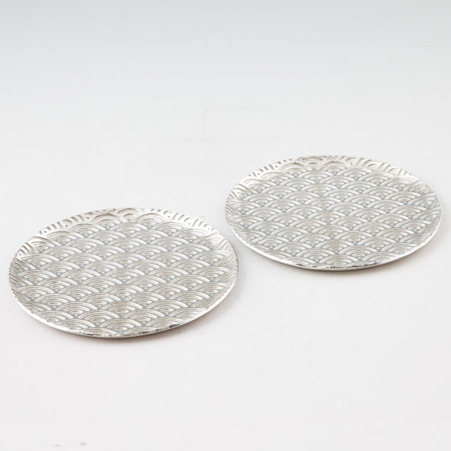 薩摩錫器 錫 切子大皿丸型 青海波 2枚セット 2020-2-B-2 代引不可　岩切美巧堂