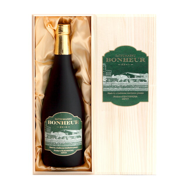 商品詳細 ■商品番号 269217 ■商品種別 芋焼酎 ■内容量 720ml×2本 ■アルコール度数 25度 ■麹菌 黄麹（鹿児島県産米） ■蒸留方法 木桶蒸留 ■メーカー 出水酒造 ■原材料 さつま芋(鹿児島県産紅はるか)、黄麹（鹿児島県産米）、ワイン酵母 コメント ボヌールは、フランス語で幸福、幸せ。鹿児島県産の紅はるかを原料に、ワイン酵母と黄麹を使用し、昔ながらの伝統的な「木樽蒸留」で蒸留しました。フルーティーで華やかな香りも楽しめます。木箱入りで、贈り物にもお勧めです。