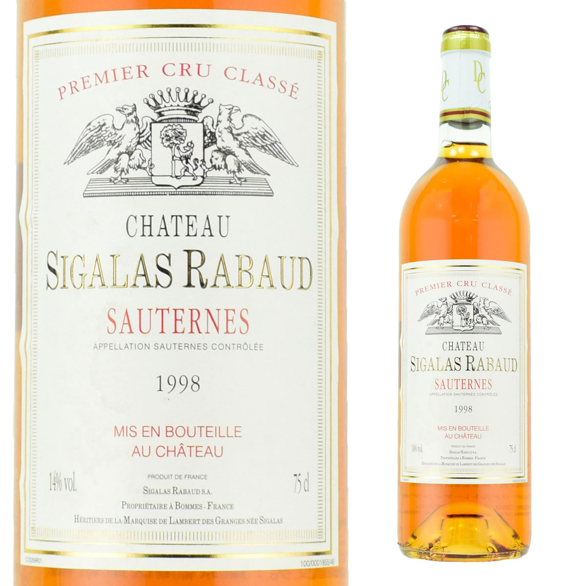 シャトー・シガラ・ラボー　1998　750ml　貴腐ワイン　ソーテルヌ　格付1級　 Sigalas Sauternes　デザートワイン