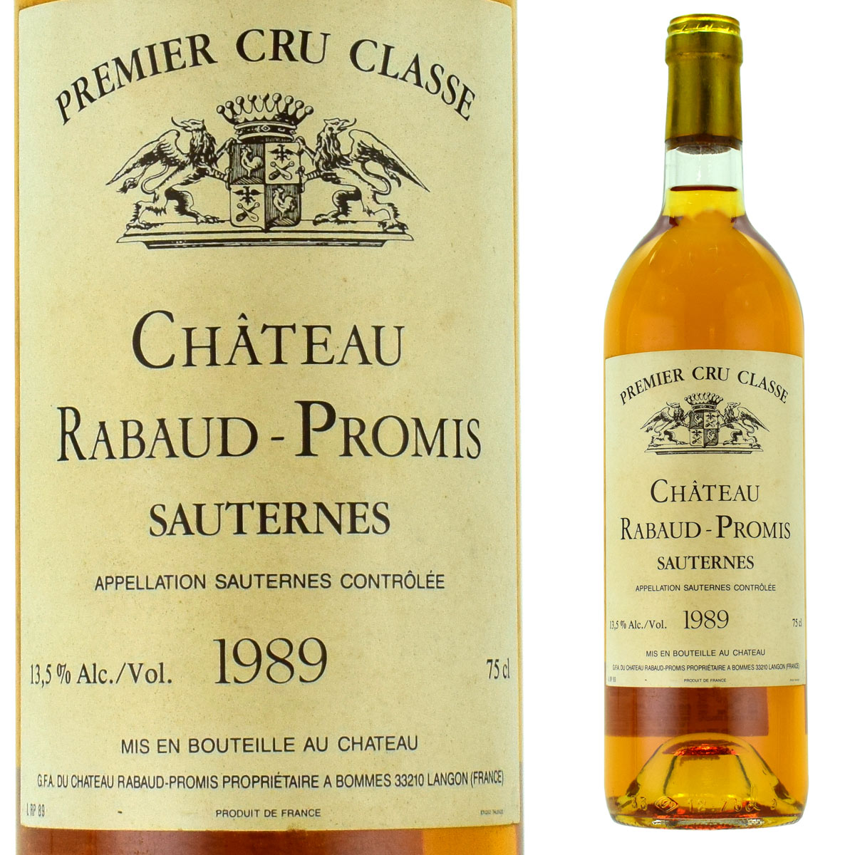 シャトー・ラボー・プロミ 1989 750ml 貴腐ワイン ソーテルヌ 格付1級　Chateau Rabaud Promis 送料無料無料ですが、北海道・東北は別途送料必要