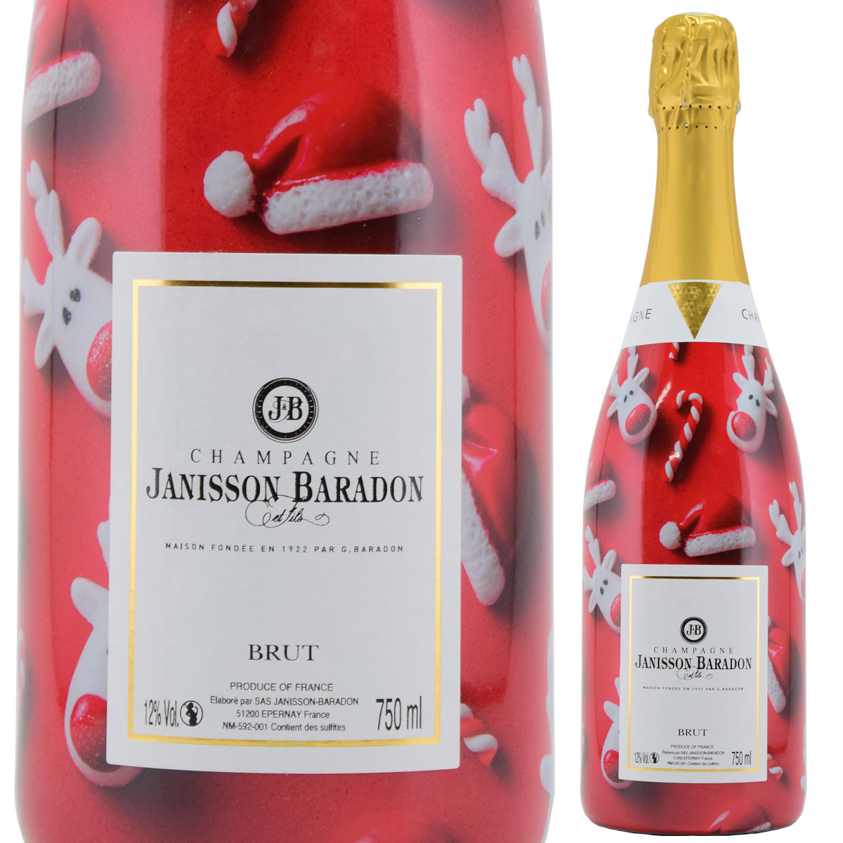 ジャニソン・バラドン シャンパン ブリュット クリスマスラベル トナカイ 750ml瓶　Christmas Bottle Wine