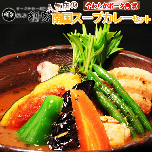 Pork Curry - スープカレー 送料無料 剛家の南国スープカレーやわらかポーク角煮3食入 野菜なし　メーカー直送 同梱不可代引不可 送料無料 お中元 ギフト プレゼント 御中元 記念日 内祝い お歳暮