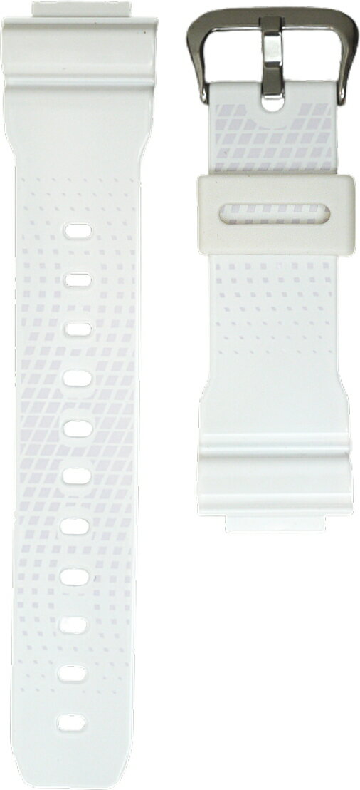 DW-6900NB-7JF用バンド（ベルト） ■材質：ウレタン樹脂製 ■色：艶あり白（薄いドット柄入り） ■美錠：シルバー ■DW-5600,GW-5000,GW-M5600,DW-6900,DW-6600,GLX-5600にも取り付けられます。 ※DW-5600は、モジュール1545,3229（※裏蓋に刻印)だけです。 ■GW-5600には取り付けられません。 ■「バネ棒」は、ベルトに付属していません。 　バネ棒を注文の場合は、プルダウンメニューよりバネ棒を選択してください。　