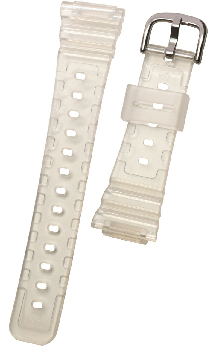 GMD-S5600、GMD-S5600BA用バンド（ベルト） ・材質：ウレタン樹脂 ・色：透明（クリア色） ・美錠色：シルバー ・接続部品：バネ棒は付いていません。 　必要な場合はプルダウンより選択してください。 ※注意：DW-5600,DW-6900,GW-5600,GW-6900には取り付けできません。　