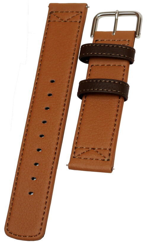 PRG-340用皮バンド（ベルト） ・材質：牛革製 ・色：茶色 ・美錠色：シルバー色 ・遊環色：黒色 ・接続部品（バネ棒）付き ・バンド取り付け部のラグ幅：23mm ※PRW-30,PRW-50,PRW-70,PRT-B50にも取り付けできます。　