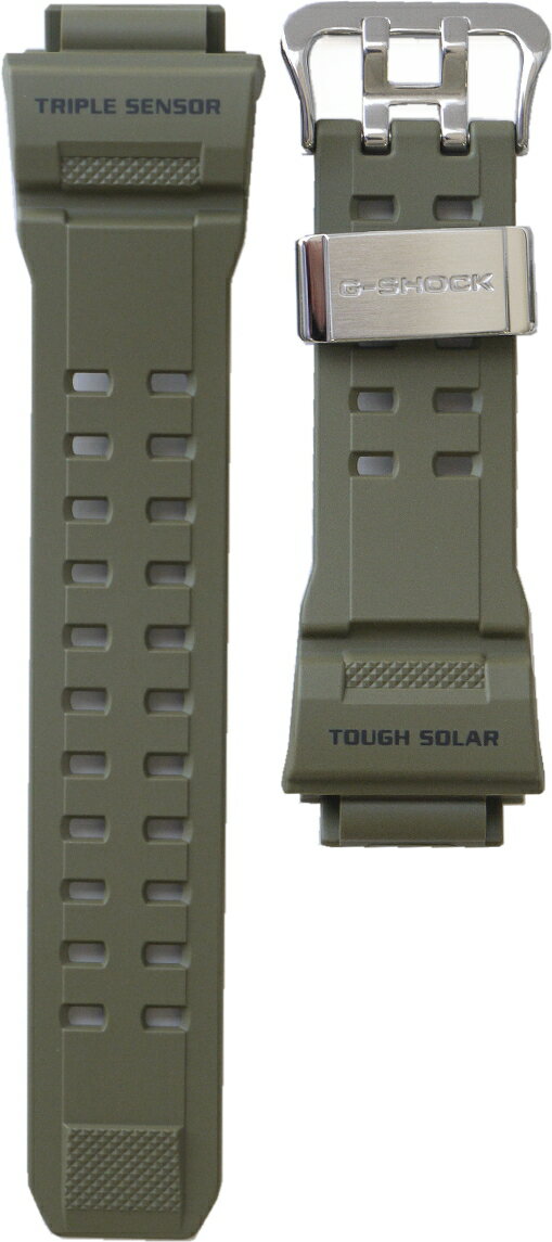 GW-9400NV-3用バンド（ベルト） ■材質：ウレタン樹脂製 ■色：モスグリーン ■美錠色：シルバー ■「バンド固定ネジ」は、バンドに付属していません。 　ネジを注文の場合は、プルダウンメニューより選択してください。　