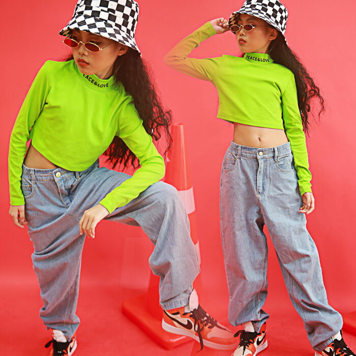 デニムパンツ キッズ ダンス衣装 ヒップホップ セットアップ 子供 HIPHOP 演出服 長袖 ジャズダンス ステージ衣装 練習着 おしゃれ ステージ衣装 ガールズ ジャッズ ヒップホップ 演出服 ダンスウェア ジュニア jazz DJ オシャレ　ズボン