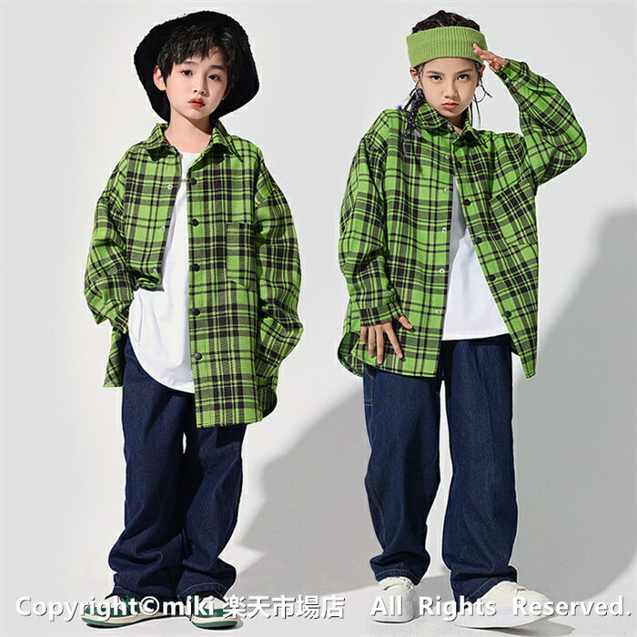 新作 長袖 チェック柄シャツ ヒップホップダンス衣装 デニムパンツ HIPHOP キッズ 原宿系 ダンス衣装 キッズダンス ヒップホップ ダンス 上下 男の子 女の子 ガールズ ジャッズ 演出服 ダンスウェア ジュニア jazz DJ オシャレ 男女兼用 パンツ ジーパン