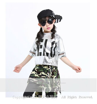 大量注文OK 迷彩柄 キッズダンス衣装 セットアップ チアダンス衣装 ヒップホップ チアリーダー 衣装 ジャズダンス HIPHOP スカート 応援団 体操服 ステージ衣装 可愛い かわいい ユニフォーム チアリーディング 練習着 120-130-140-150-160cm