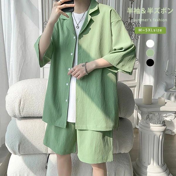 夏 セットアップ メンズ ジャージ 半袖 tシャツ ハーフパンツ 上下セット 5分袖 ショットパンツ 2点セット 部屋着 トレーニング スポーツウエア ランニングウェア カジュアル おしゃれ 大きいサイズ 韓国 重ね着風 ショーツ カジュアル 大きいサイズ オシャレ 送料無料