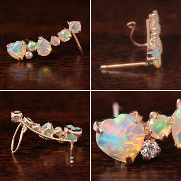 【あす楽対応】エチオピア産オパール イヤーカフ レディース K10 ダイヤモンド ピンクゴールドピアス&イヤリング・ロマレッタ イヤークリップ イヤーカフピアス 10K 10金 人気 おすすめ ギフト 誕生日プレゼント 女性 ジュエリー【送料無料】【片耳専用】 宝石