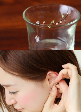 【あす楽対応】イヤーカフ ピアス 10K すずらん 淡水パール ピンクゴールド イヤークリップ・ミュベルッテ レディース K10 10金 スズラン 淡水真珠 ペリドット お花 フラワーモチーフ 結婚式 ブライダル デザイン 誕生日プレゼント 女性 可愛いピアス【片耳販売】 ブランド