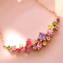 18K ネックレス ビジュー ロードクロサイト ピンクサファ...