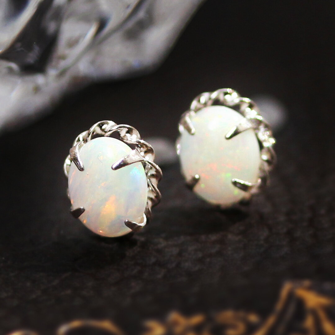 【あす楽対応】ピアス オパール K14 ホワイトゴールド スタッドピアス・オパルセント レディース ジュエリー 10月誕生石 誕生日プレゼント 女性 10月生まれ ギフト 華奢 シンプル 小粒 可愛いピアス 1のサムネイル
