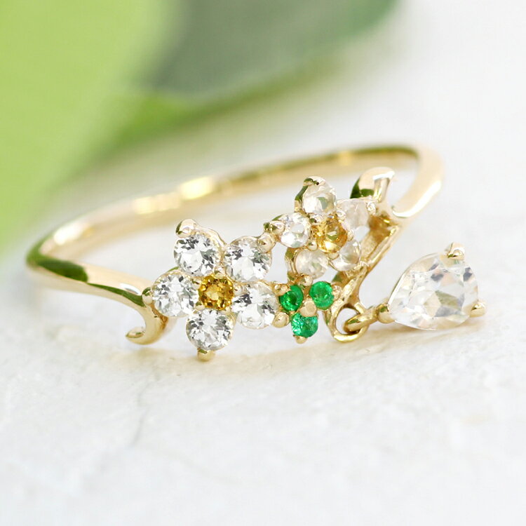 【白椿】ゴールド リング・カメリアン 18K 10K 18金 10金 椿の花 ツバキ フラワーモチーフ ジュエリー アクセサリー レディース 指輪 ホワイトトパーズ ムーンストーン シトリン エメラルド ファッションリング K10 10金 ブランド 宝石 おしゃれ 天然石のサムネイル