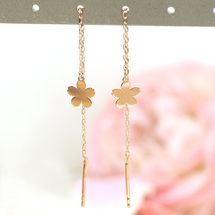 【あす楽対応】桜 アメリカンピアス レディース チェーンピアス K10 ピンクゴールド ホワイトゴールド・ピュリセール 10K 10金 さくらモチーフ リバーシブル 地金 華奢 シンプル 揺れる 春 お花 フラワー アクセサリー クリスマスプレゼント 自分へのご褒美
