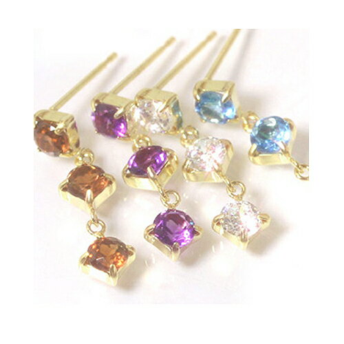 【7/26までクーポンで最大15％OFF】セカンドピアス レディース 18K 軸太0.8mm 長さ12mm ゴールド・カラフルトリロジー 18金 K18 ガーネット ブルートパーズ アメジスト キュービックジルコニア スタッド 華奢 シンプル ポス
