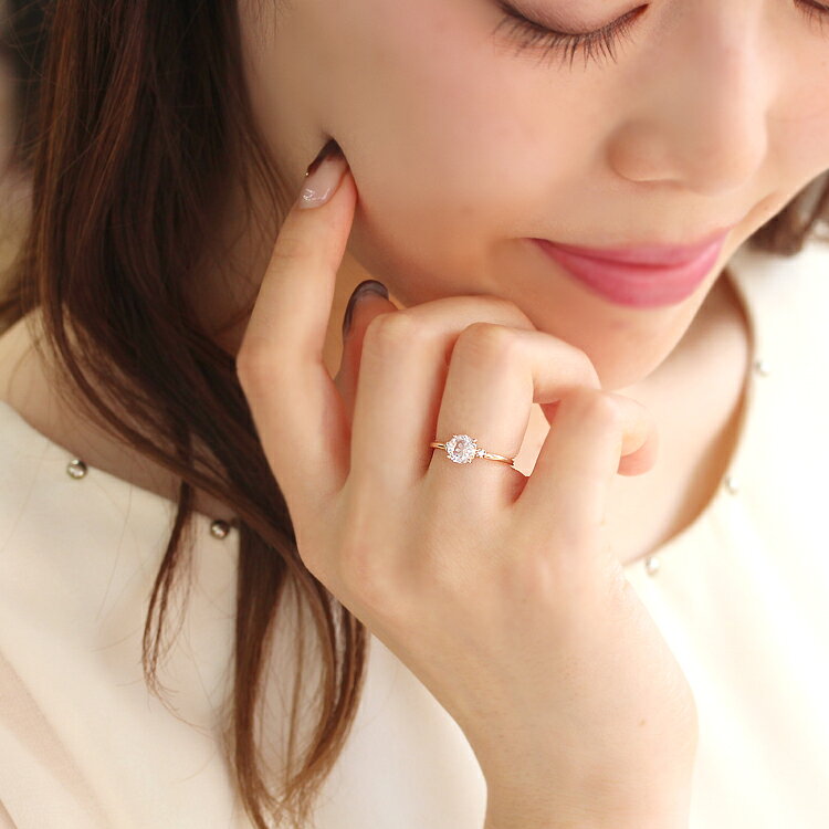 直径6ミリ さくらインカット 桜色の天然石 10K 18K ピンクゴールド リング ・トワ...