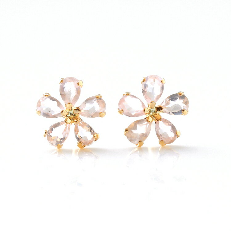 【あす楽対応】セカンドピアス 桜 レディース ローズクォーツ 18K 軸太0.8mm 長さ12mm ゴールド・エクラントチェリー 18金 K18 スタッドピアス 金属アレルギー対応 金属アレルギーフリー 天然 クリスマスプレゼント 自分へのご褒美