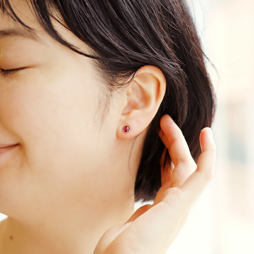 【あす楽対応】ロードライトガーネット イエローゴールド セカンドピアス レディース・アシェット 華奢 シンプル 可愛いピアス 18K K18 18金 5mm 一粒ピアス セクシー 色っぽい 大人っぽい スタッドピアス ローズカット ジュエリー クリスマ ブランド 宝石 天然石