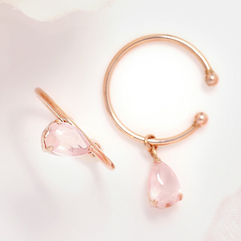 【3日以内出荷】桜の花びら イヤーカフ 10K レディース ローズクォーツ・ペターリ【片耳】ピンクゴールド さくら サクラ かわいい 人気 アクセサリー 誕生日プレゼント 女性 K10 10金 イヤリング ブランド 宝石 天然石 カラーストーンのサムネイル
