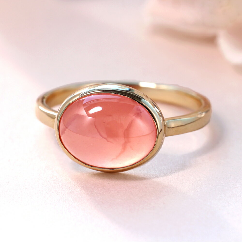 北海道産ロードクロサイト カボションカット 大粒リング「ハウ」10K 18K 10金 18金 K10 K18 イエローゴールド 日本製