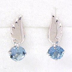 【ロンドンブルートパーズ×ホワイトゴールド・天使の羽ピアス】