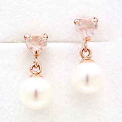 【ローズクオーツ ホワイトパールピアス・ロセリエ】18金 18K K18 ピンクゴールド レディース 華奢 シンプル 小粒 可愛いピアス ジュエリー ブランド 宝石