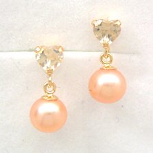 【ハニークオーツ×オレンジパールピアス・エルミナ】