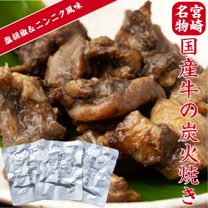 送料無料 牛肉 炭火焼き ×3袋 炭火 宮崎名物 レトルト食品 牛肉 常温保存 家飲み 宅飲み お取 ...