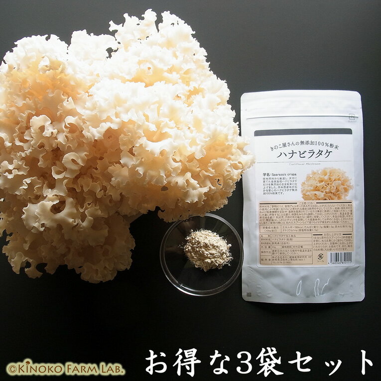 【 送料無料 3袋セット】ハナビラタケ 無添加 100％ 粉末 50g 3袋 癌 きのこ 免疫 花びら茸 はなびらたけ パウダー 抵抗力 予防 かぜ 病気