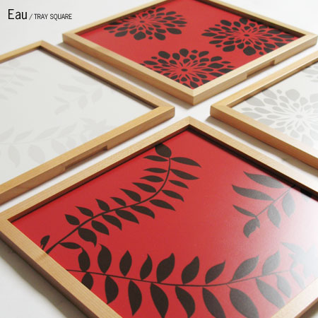 Rakuten - Eau オー TRAY トレー SQUARE スクエア 【365日出荷】 レッド ホワイト 木製 トレイ お盆 花柄 葉柄 SCD 553