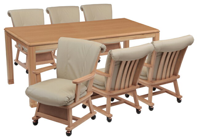 ハイタイプこたつ ダイニングこたつ 7点セット テーブル さくら180 ×1 肘付き キャスター付き 椅子 TMJ ×6脚 リビング ダイニング 六人掛け 6人掛け【smtb-KD】