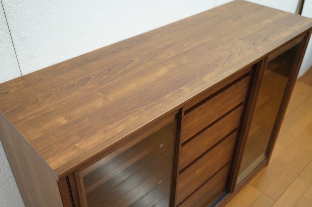 カウンター下兼用引き戸キャビネット サイドボード カウンター下収納 サニー レンジ台 幅150cm 奥行30cm 奥行40cm ダイニング キッチン レンジボード 食堂 収納 引出し 引き戸 ガラス 板戸 ナチュラル ブラウン ホワイト 国産 日本製 開梱・設置サービス【smtb-KD】 [2]